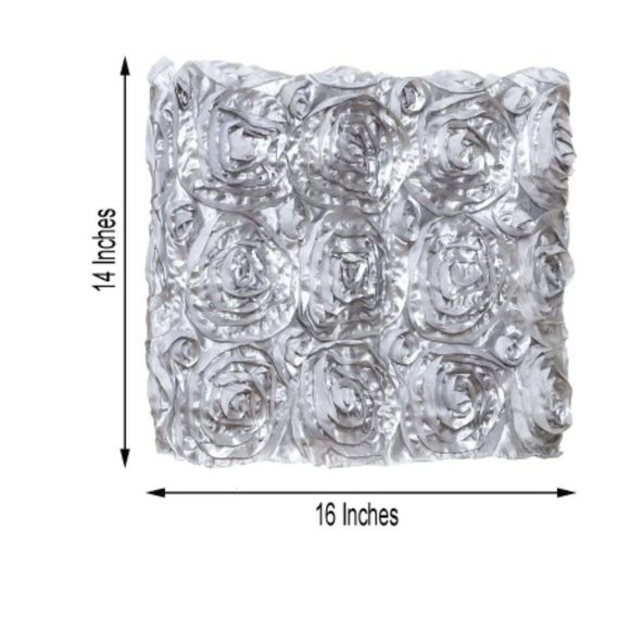 16" Silver Satin Rosette Chiavari Chair Caps, 300 Chair Back Covers - Picture 3 of 3